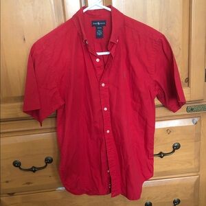 Boys Cotton Ralph Lauren Red Short-Sleeve Button-Down Shirt Size Large 16/18